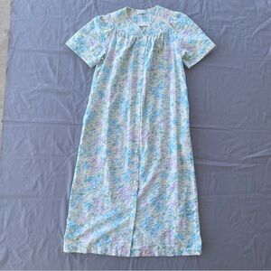 Vintage Miss Elaine Robe Womens Small Floral Seersucker Maxi Cottage Grandma GUC